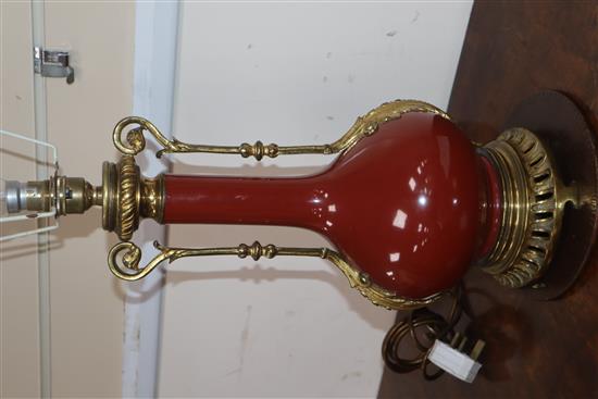 A Chinese ormolu mounted sang de boeuf vase, mounted as a table lamp height excl. fittings 38cm